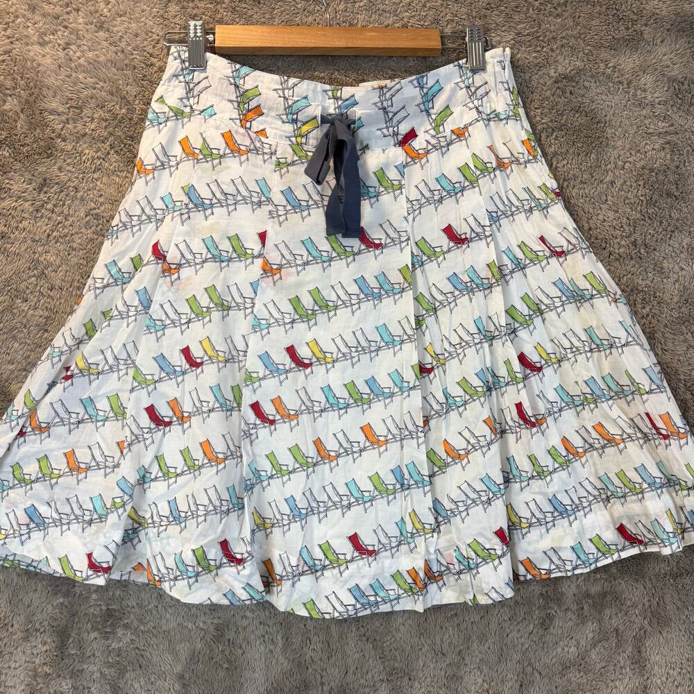 Liz Claiborne Skirt Novelty Print Beach Chairs Box Pleat A Line 4 Petite 4P P4